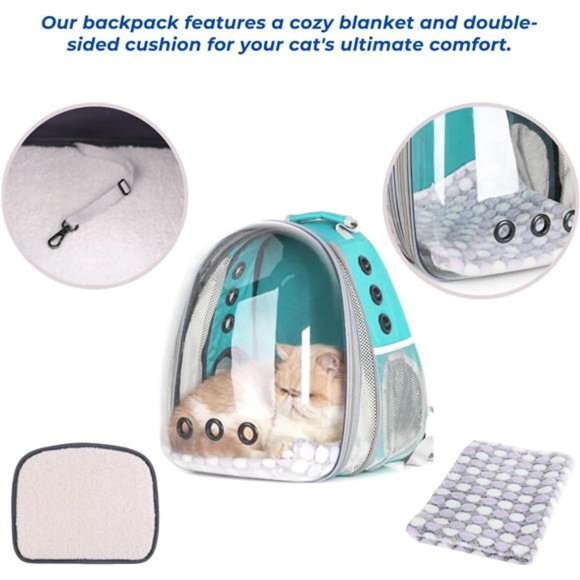 Bubble Expandable Cat Backpack Pet Travel Carrier for Cats and Dogs(Green-Front) - Picture 6 of 7